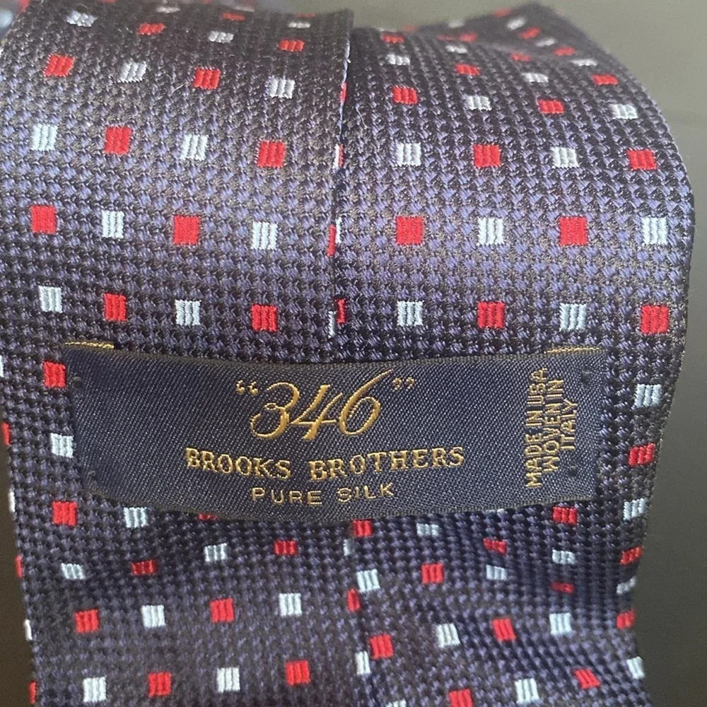 Brooks Brothers 346 Italian Band Brocade Silk Geometric Tie Navy Red